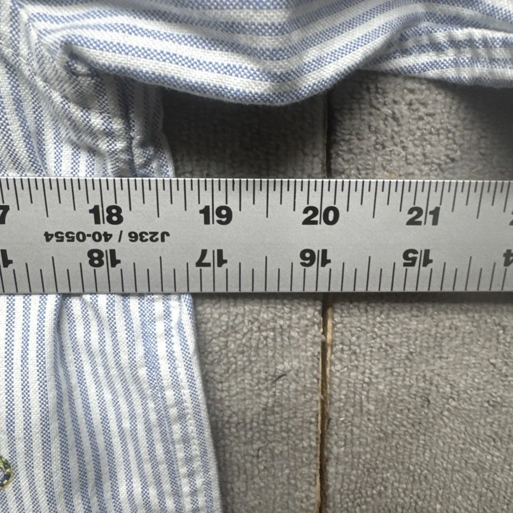 Ralph Lauren Youth Shirt L 14-16 Button Down Blue White Stripe Gecko Embroidered